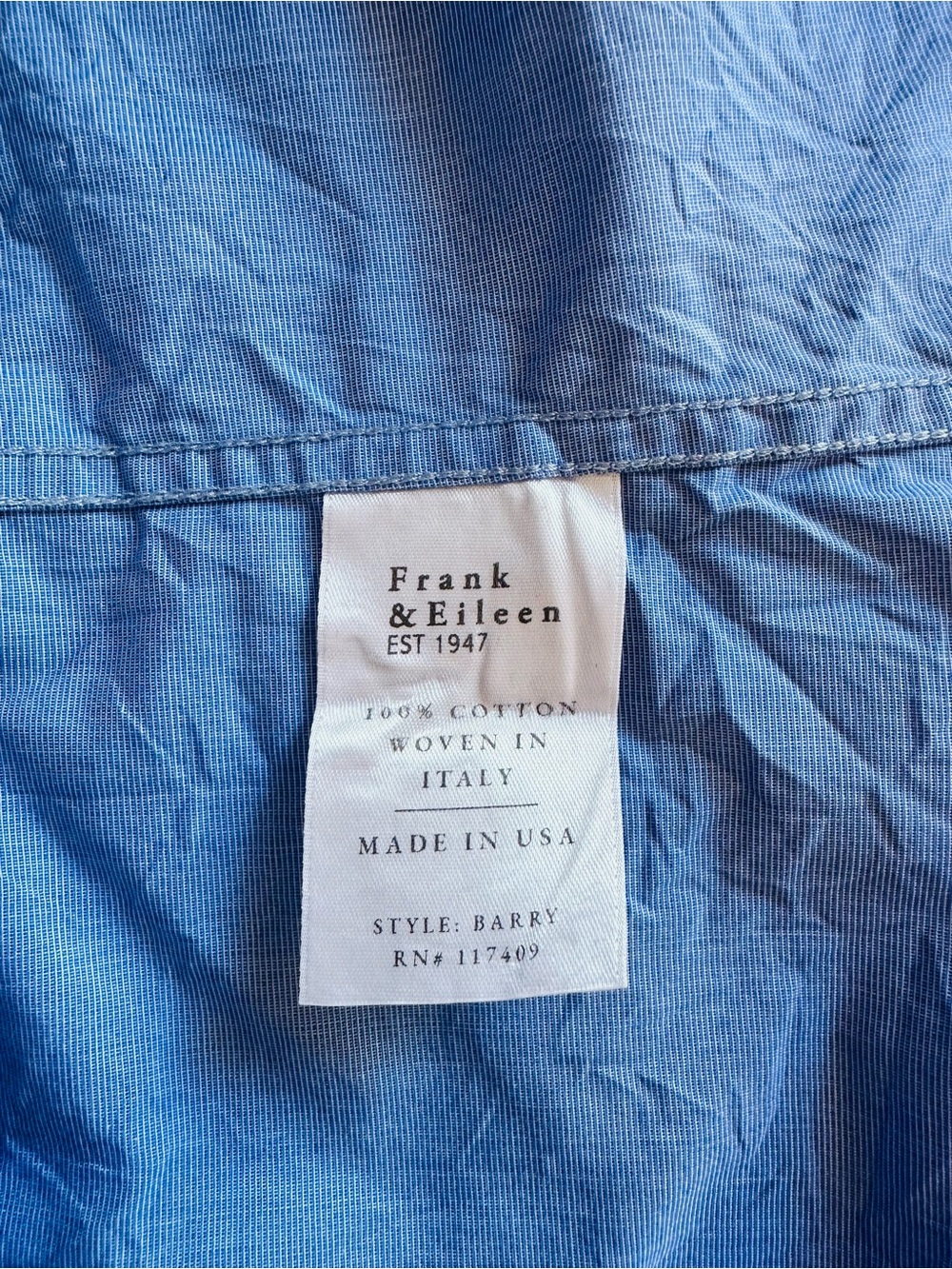 Frank & Eileen Light Blue Shirt with White Collar 100% Cotton - Picture 9 of 9